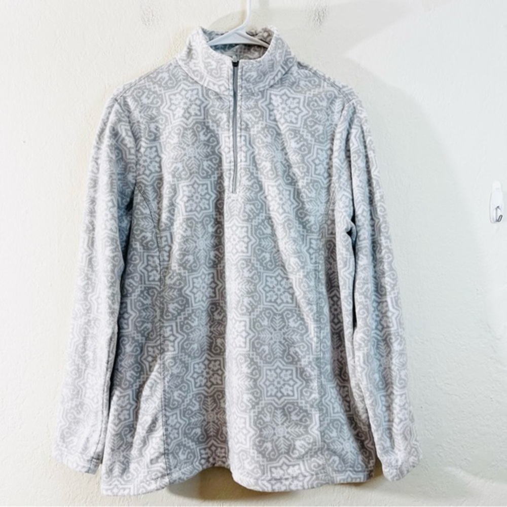 Land’s End Women’s Size L (14-16) Winter Snowflake Soft Fleece 1/4 Zip Pullover